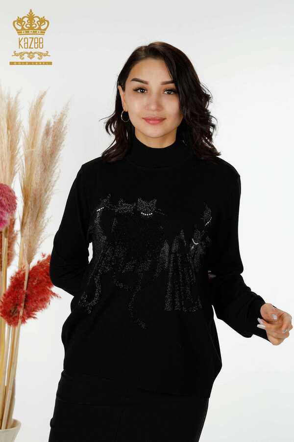 Reel Tekstil - 14GG Produced Viscose Elite Knitwear Cat Patterned Women's Clothing Manufacturer - 16969 | Textiles reales