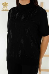 14GG Produced Viscose Elite Knitwear - Leaf Patterned - Stone Embroidered - Women's Clothing - 30182 | Real Textile - Thumbnail