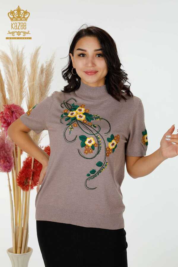 Reel Tekstil - 14GG Produced Viscose Elite Knitwear Bordado floral Ropa de mujer Fabricante - 16811 | Textiles reales