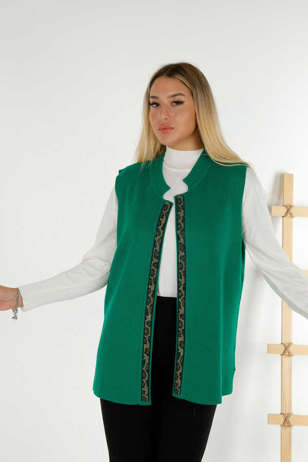 Reel Tekstil - 14GG Produzierte Viskose Elite Strickjacke mit Leoparden Stein-Stickerei Hersteller von Damenbekleidung - 30311 | Echtes Textil