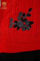 7GG Produced Corespun Knitwear Sweater Floral Pattern Stone Embroidered Women's Clothing Manufacturer - 30179 | Real Textile - Thumbnail