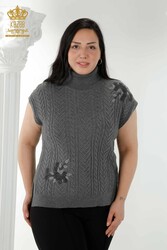 7GG produit Corespun pull en tricot motif floral pierre brodé fabricant de vêtements pour femmes - 30179 | Vrai textile - Thumbnail