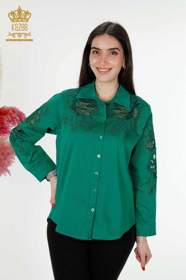 Reel Tekstil - Camisas Hechas de Tela de Algodón Lycra con Bordado de Flores Fabricante de Ropa de Mujer - 20253 | Textiles reales