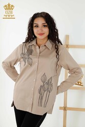 de algodón de tela de lycra con estampado de flores en la ropa de mujer bordada con piedra de cristal - 20297 | Textiles reales - Thumbnail