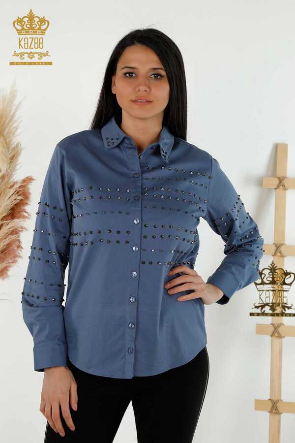 Reel Tekstil - Fabricante de ropa de mujer bordada con grapa de camisa con tela de algodón y lycra - 20230 | Textiles reales