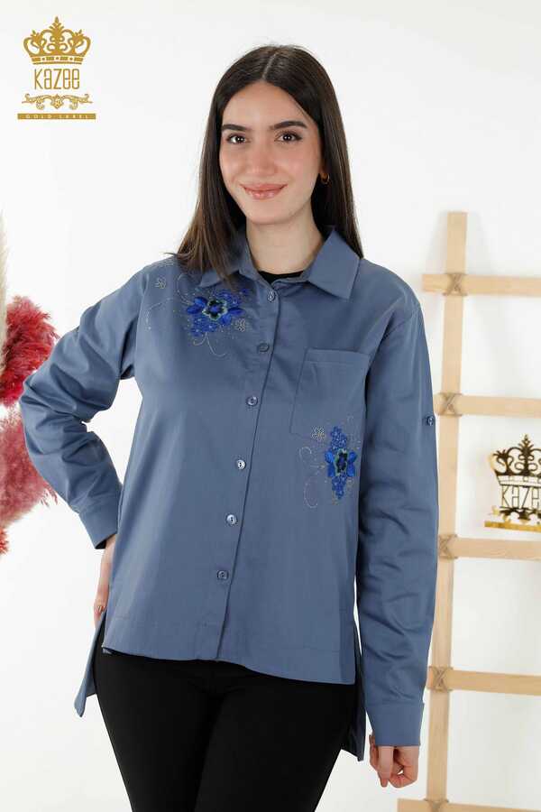 Reel Tekstil - Producida con Tela de Algodón Lycra Camisa - Detalle de Flores - Fabricante de Ropa de Mujer - 20248 | Textiles reales