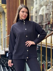BLS 2536 Wholesale Women's Black Button-Detail Tracksuit Set - 2
