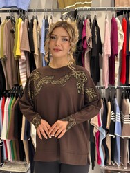 BLS 2684 Toptan Kadın Bluz Leopar Taş İşlemeli - Thumbnail