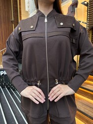 BLS 2705 Wholesale Women's Dark Brown stone-Embellished Tracksuit Set - 2