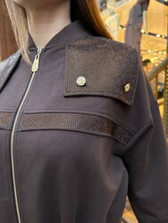 BLS 2705 Wholesale Women's Dark Brown stone-Embellished Tracksuit Set - 3