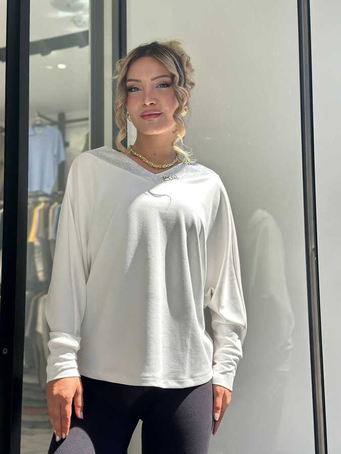  - BLS 2707 Toptan Kadın Bluz Kristal Taş İşlemeli