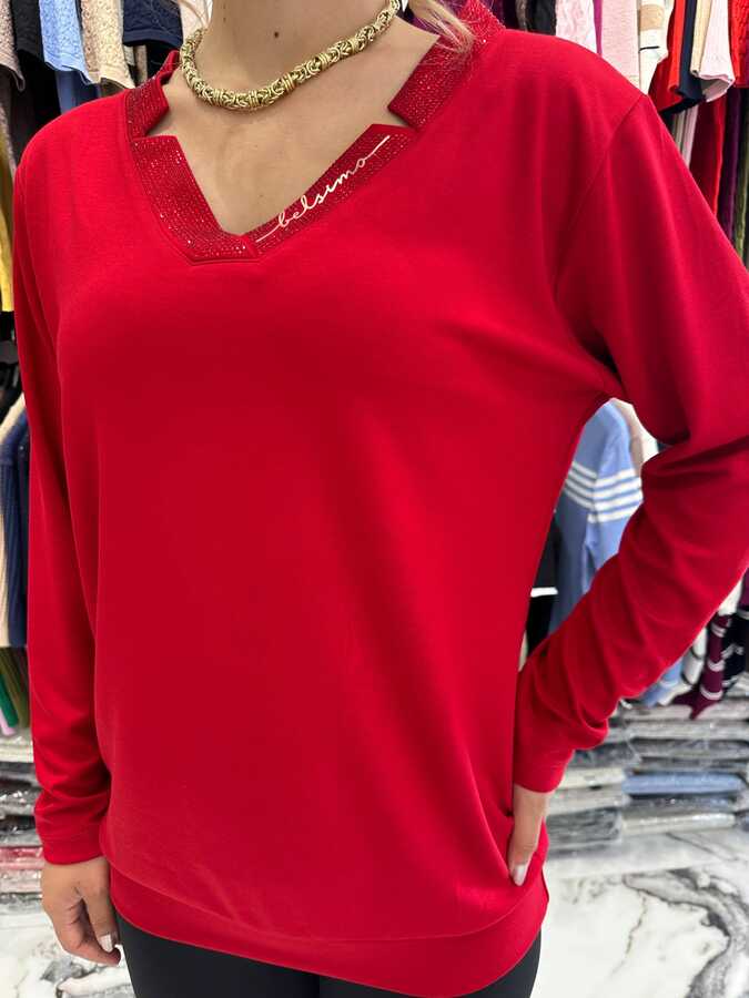 BLS 2708 Toptan Kadın Bluz Yaka Detaylı - 4