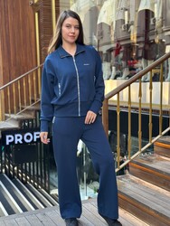 BLS 2714 Wholesale Women's Patterned Navy Blue Tracksuit Set - 1