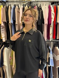 BLS 2734 Wholesale Women's Blouse with Pocket Stone Embellishment - Thumbnail