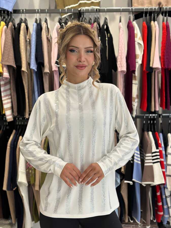  - BLS 2772 Toptan Kadın Bluz Şerit Taş İşlemeli