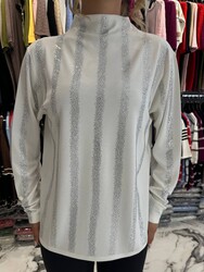 BLS 2772 Wholesale Women's Blouse with Ribbon Stone Embellishments - Thumbnail