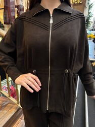 BLS 2793 Wholesale Women's Zippered Tracksuit Set – Dark Brown - 3