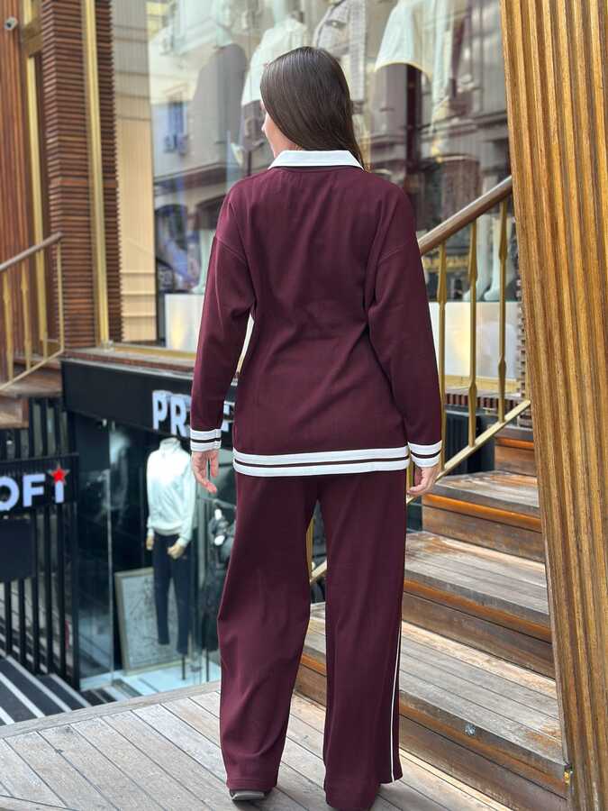BLS 2796 Toptan Kadın Eşofman Takım Fermuarlı Bordo - 5