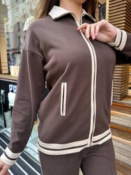 BLS 2796 Wholesale Women's Zippered Brown Tracksuit Set - 4