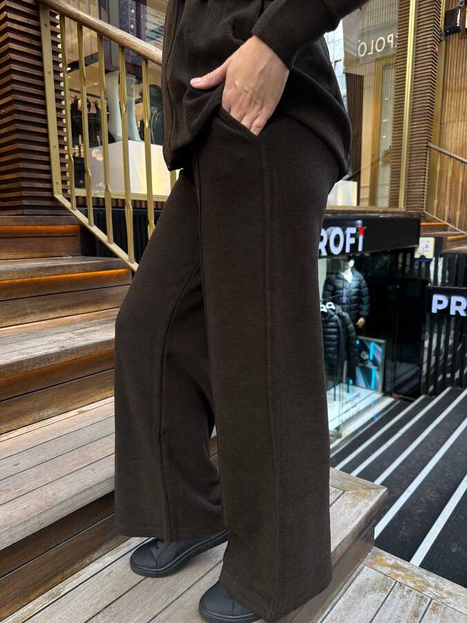 BLS 2798 Toptan Kadın Eşofman Takım Fermuarlı Kahve - 5