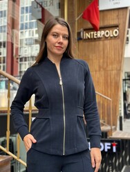 BLS 2798 Wholesale Women's Navy Blue Zippered Tracksuit Set - 2
