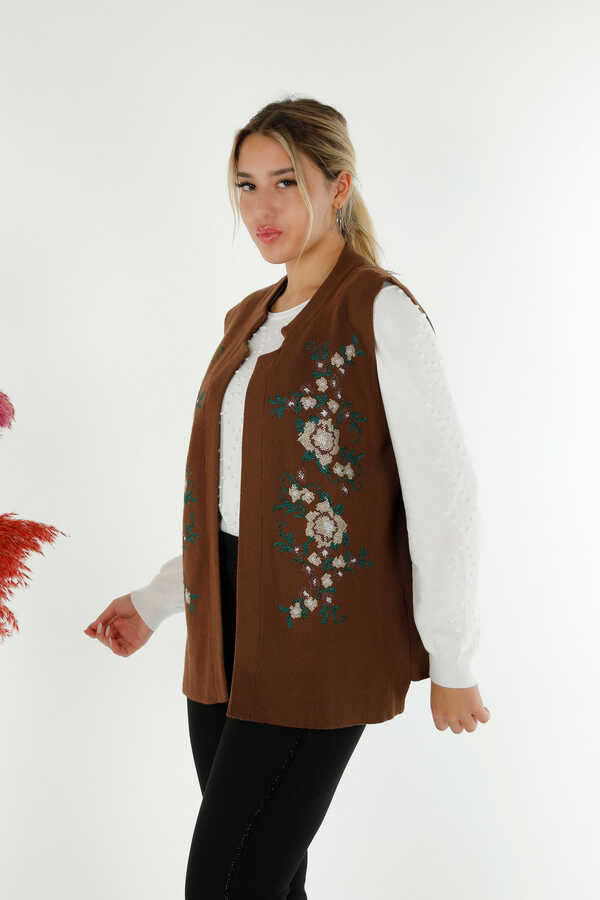 Cárdigan de punto Elite de viscosa producido 14GG Fabricante de ropa de mujer con bordado floral - 30644 | Textil real - 2
