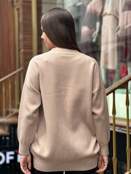 Cárdigan de punto para mujer al por mayor con detalle de botones, color beige - 32961 | REEL TRİKO - Thumbnail