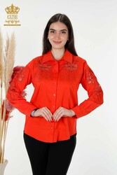 Camicie in tessuto Lycra di cotone con ricamo floreale Produttore di abbigliamento femminile - 20253 | Tessuto reale - Thumbnail
