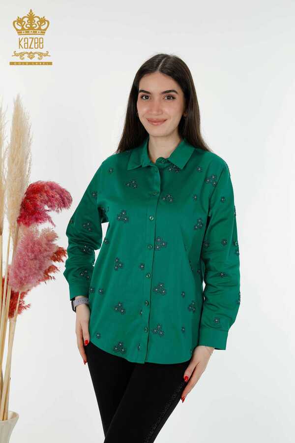 Reel Tekstil - Camicie in tessuto Lycra di cotone con ricamo floreale Produttore di abbigliamento femminile - 20350 | Tessuto reale