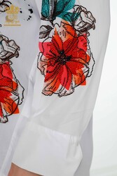 Realizzata con tessuto di cotone Lycra Camicia - Pietra ricamata - Colorato Motivo floreale - Abbigliamento donna - 20223 | Tessuto reale - Thumbnail