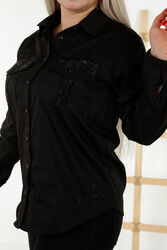 Made with Cotton Lycra Fabric Shirt - Crystal Stone Embroidered - Pockets - Women's Clothing - 20239 | Real Textile - Thumbnail