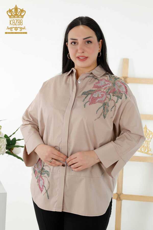 Reel Tekstil - Shirts Produced with Cotton Lycra Fabric Floral Patterned Women's Clothing Manufacturer - 17053 | Real Textile