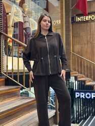 Ensemble de survêtement pour femme BLS 2793 avec fermeture éclair, marron foncé, en gros - 1