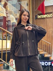 Ensemble de survêtement pour femme BLS 2793 avec fermeture éclair, marron foncé, en gros - 2