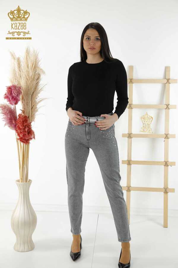 Reel Tekstil - Likra Örmeli İle Üretilen Kot Pantolon Taş İşlemeli Kadın Giyim Üreticisi - 3688 | Reel Tekstil