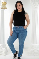 Made with Lycra Knitted Jeans - Elastic Waist - Pockets - Women's Clothing Manufacturer - 3679 | Real Textile - Thumbnail