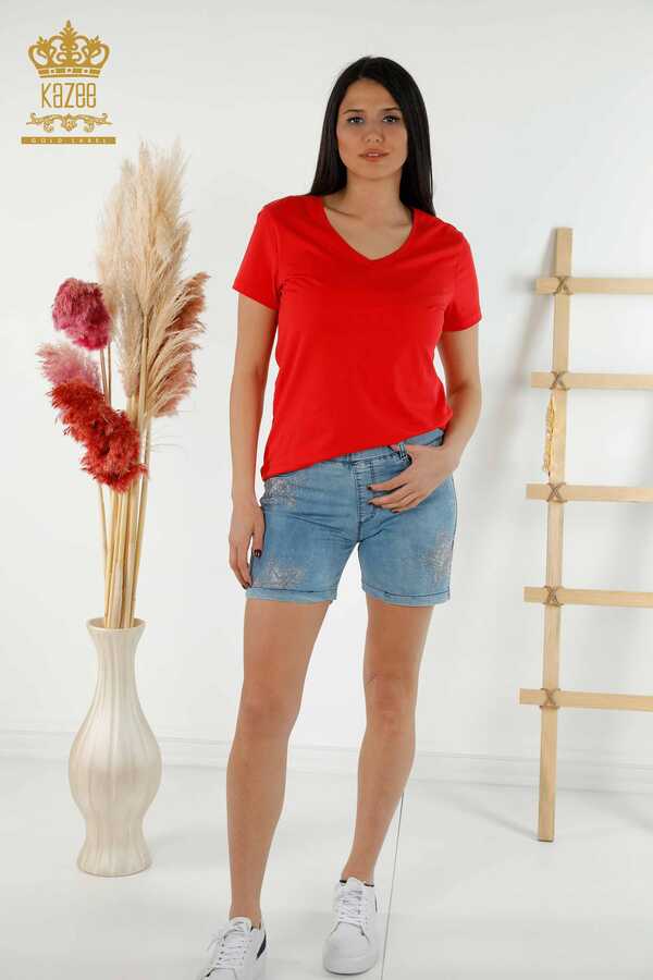 Reel Tekstil - Shorts Confeccionados con Tejido de Punto Lycra Fabricante de Ropa de Mujer Bordado Piedra - 3531 | Textiles reales