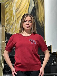 Оптовая продажа женских вязаных свитеров с рисунком слона, бордового цвета - 32980 | REEL TRİKO - 1