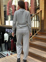 Pantalon tricoté pour femme en gros - Basique - Gris - 32958 | REEL TRİKO - Thumbnail