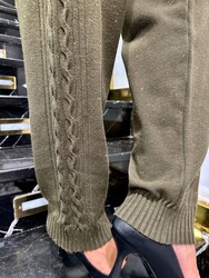 Pantalon tricoté pour femme en gros - Avec poches - Kaki - 32912 | REEL TRİKO - Thumbnail