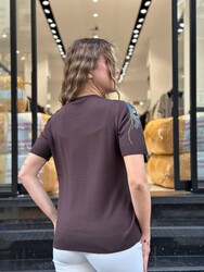 Pull en maille pour femme en gros - Col rond - Marron - 32983 | REEL TRİKO - Thumbnail