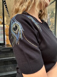 Pull en maille pour femme en gros - Col rond - Noir - 32983 | REEL TRİKO - Thumbnail
