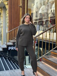 Pull basique en maille pour femme, anthracite, en gros - 32957 | REEL TRİKO - Thumbnail