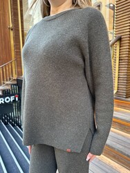 Pull basique en maille pour femme, anthracite, en gros - 32957 | REEL TRİKO - Thumbnail