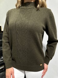 Pulls tricotés pour femmes en gros - Basiques - Kaki - 32922 | REEL TRİKO - Thumbnail