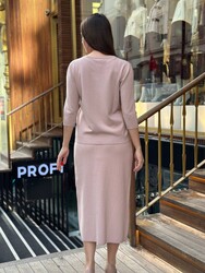 Pull en maille pour femme en gros - Manches courtes - Rose poudré - 31515 | REEL TRİKO - Thumbnail