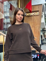 Pull en maille pour femme BLS 2789 - Modèle basique - Marron foncé - Thumbnail