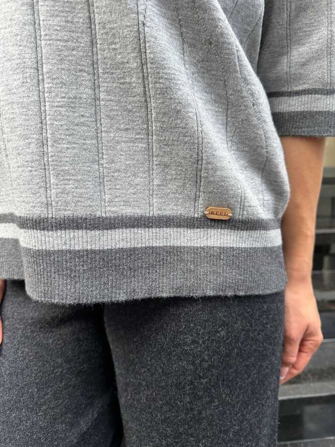 Pull polo en maille pour femme, gris, col polo - 32897 | REEL TRİKO - 5