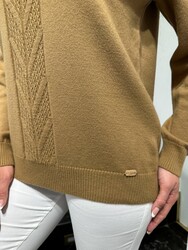 Pulls tricotés pour femmes en gros - Basiques - Camel - 32922 | REEL TRİKO - Thumbnail
