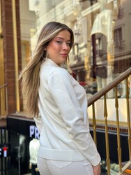 Pull en maille pour femme en gros - Détail cordon de serrage - Écru - 32952 | REEL TRİKO - Thumbnail